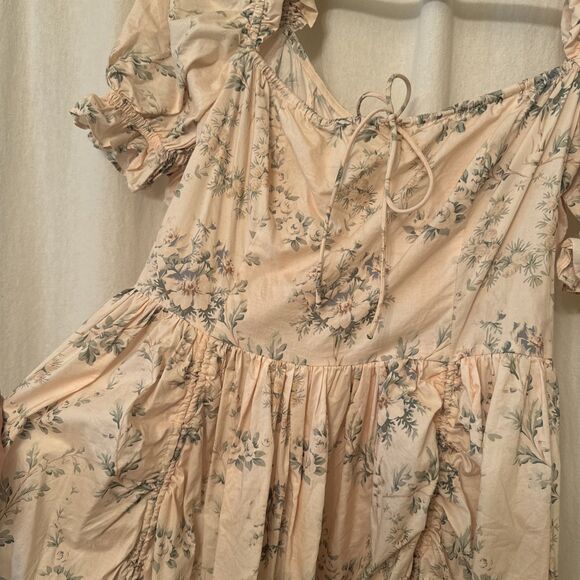 Selkie Puff-Sleeve Romantics Mini Dress Cream Floral Sz M - Picture 2 of 6